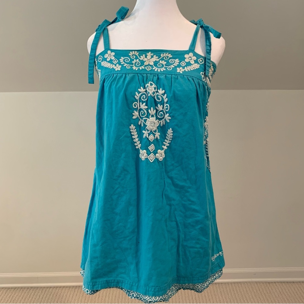 Billabong Blue and White Embroidered Tunic Tank Top